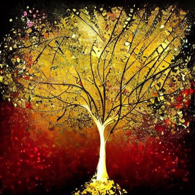 Golden Tree on a Red Background Square Business Card (Creator Uploaded)