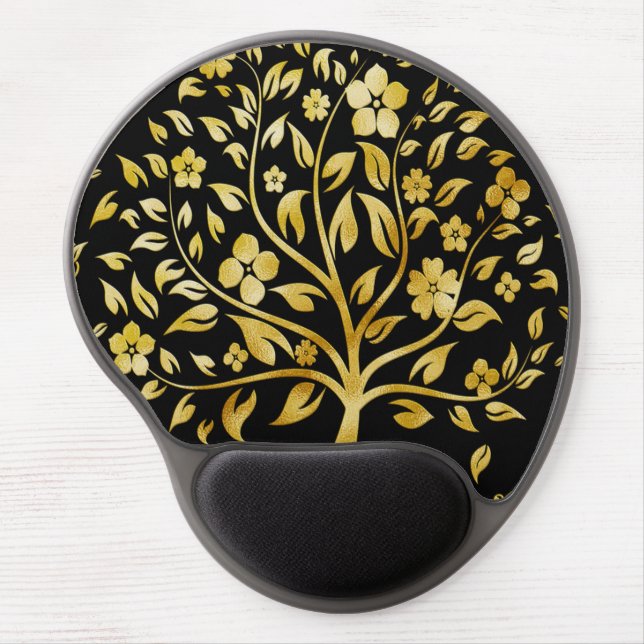 Golden Tree on Black Gel Mouse Pad (Front)