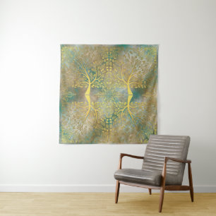 Golden Tree Reflection on Tapestry