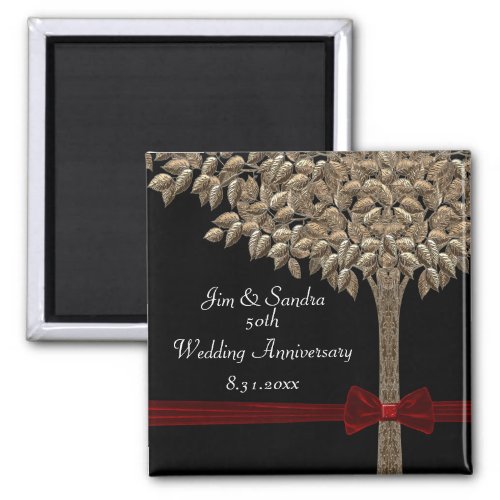 Golden Tree With Red Ribbon  Bow Date Saver Magnet