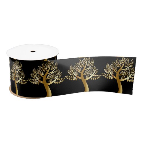 Golden Trees with Golden Hearts on Black Satin Ribbon