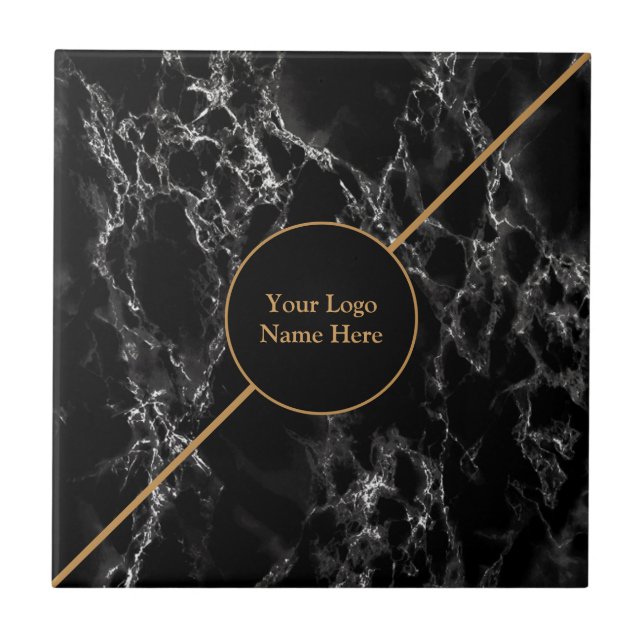 Golden Trendy Black Marble Stone - Customizable Ceramic Tile (Front)