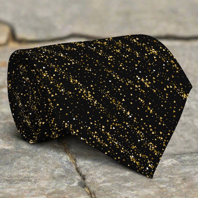 Golden Triangle Dots Black Background Shiny Luxury Neck Tie (Creator Uploaded)