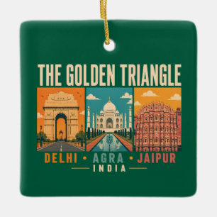 Golden Triangle India Illustration Vintage Ceramic Ornament