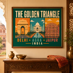 Golden Triangle India Illustration Vintage Poster
