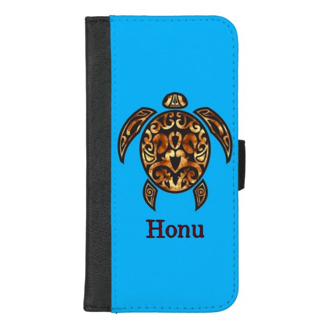 Golden Tribal Hawaiian Sea Turtle iPhone Wallet Case (Front)
