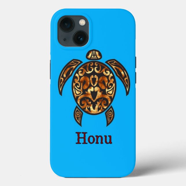 Golden Tribal Hawaiian Sea Turtle on Ocean Blue Case-Mate iPhone Case (Back)