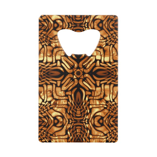 Golden Tribal Pattern Abstract Credit Card Bottle Opener (Front)