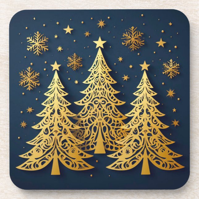 Golden Trio – Starry Pines Beverage Coaster (Front)