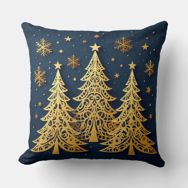 Golden Trio – Starry Pines Throw Pillow (Front)