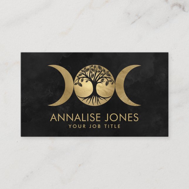 Golden Triple moon - Tree of life Business Card (Front)