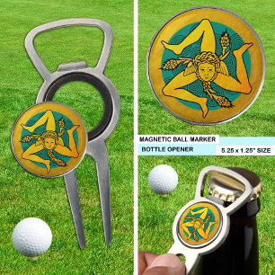 Golden Triskelion Golf Marker, triple spiral wave Divot Tool