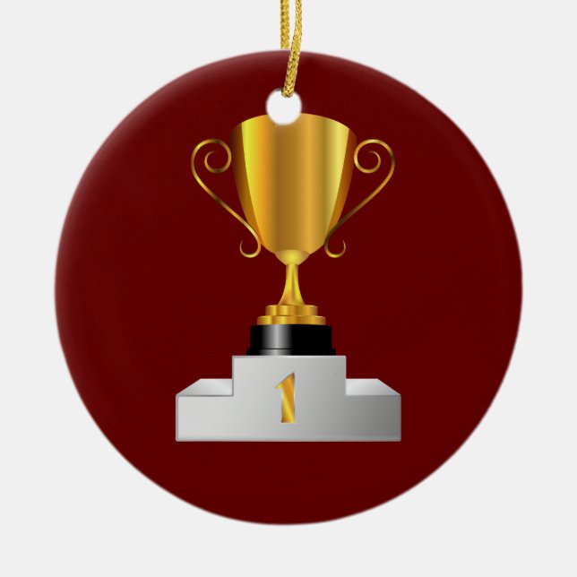 Golden trophy cup ceramic ornament (Front)