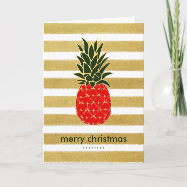 Golden Tropical Christmas Pineapple Wishes Holiday Card (Front)