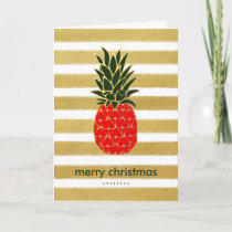 Golden Tropical Christmas Pineapple Wishes Holiday Card