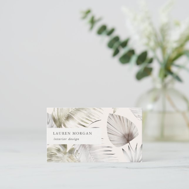 Golden Tropical Floral Watercolor Business Card (Standing Front)