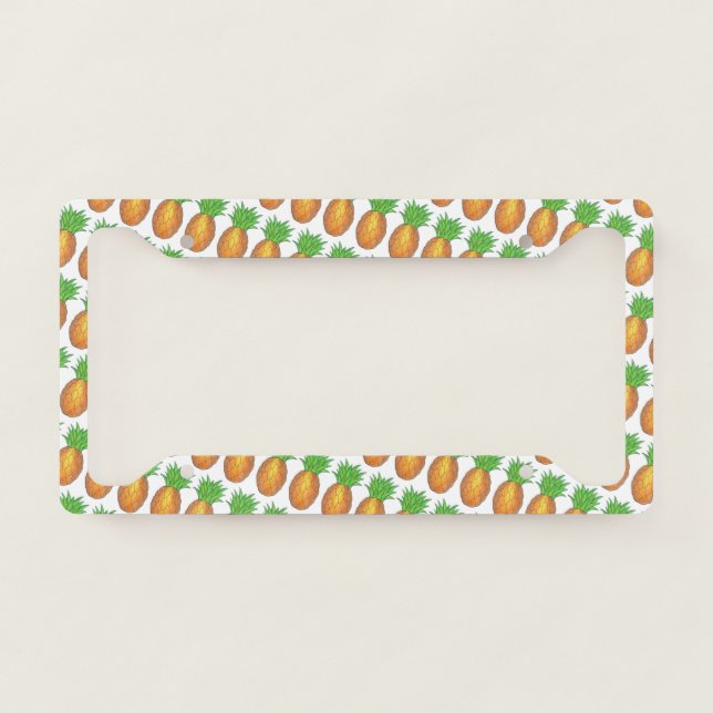 Golden Tropical Hawaiian Island Pineapple Fruit License Plate Frame (Front)