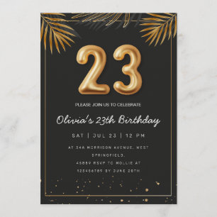 Golden Tropical Palm Leaves 23th Birthday Invitation