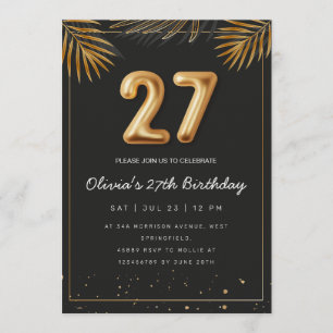 Golden Tropical Palm Leaves 27th Birthday  Invitation