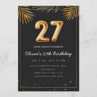 Golden Tropical Palm Leaves 27th Birthday Invitation