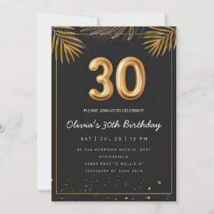 Golden Tropical Palm Leaves 30th Birthday  Invitation