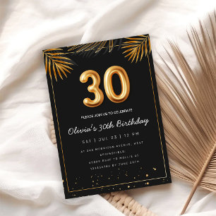 Golden Tropical Palm Leaves 30th Birthday Invitation