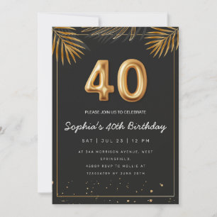 Golden Tropical Palm Leaves 40th Birthday  Invitation