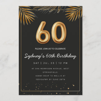 Golden Tropical Palm Leaves 60th Birthday  Invitation