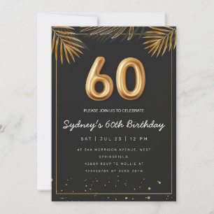 Golden Tropical Palm Leaves 60th Birthday Invitation