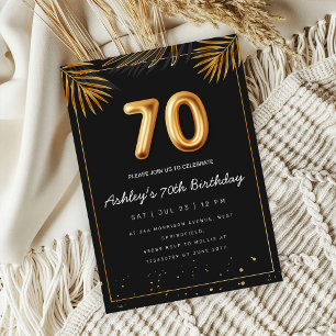 Golden Tropical Palm Leaves 70th Birthday Invitation