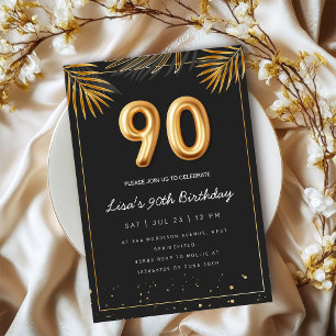 Golden Tropical Palm Leaves 90th Birthday Invitation