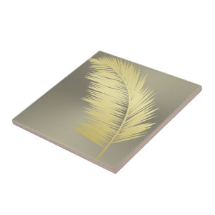 Golden Tropical Palm leaves  Ceramic Tile