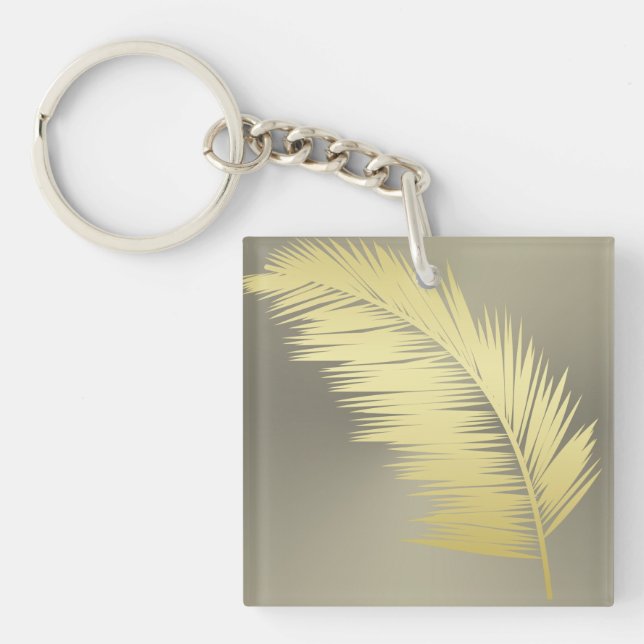 Golden Tropical Palm leaves  Keychain (Front)