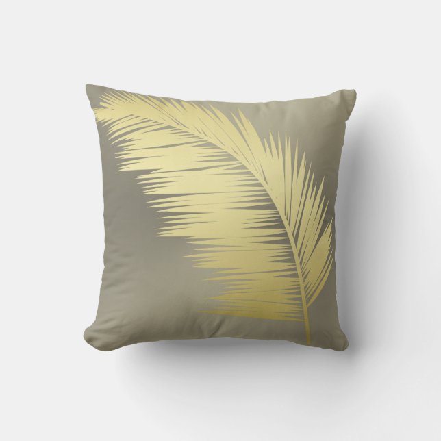 Golden Tropical Palm leaves Throw Pillow (Front)