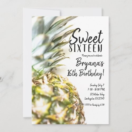  Golden Tropical Pineapple Sweet 16 Beach Party  Invitation
