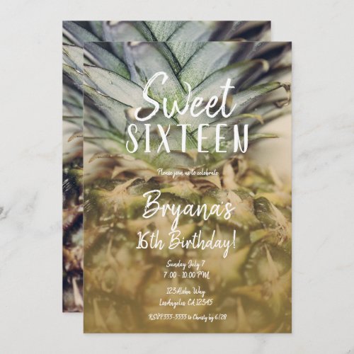 Golden Tropical Pineapple Sweet 16 Party  Invitation