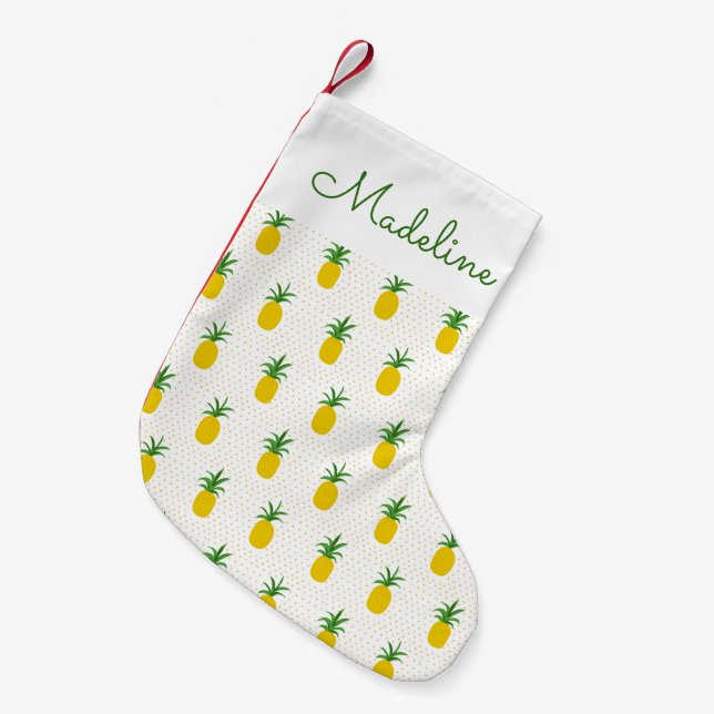 Golden Tropical Pineapples | Add Your Name Small Christmas Stocking (Front (Hanging))
