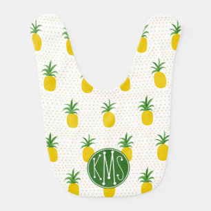 Golden Tropical Pineapples Monogram Bib