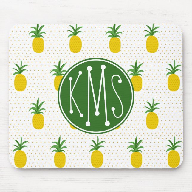 Golden Tropical Pineapples | Monogram Mouse Pad (Front)