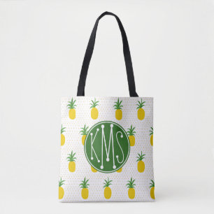 Golden Tropical Pineapples Monogram Tote Bag