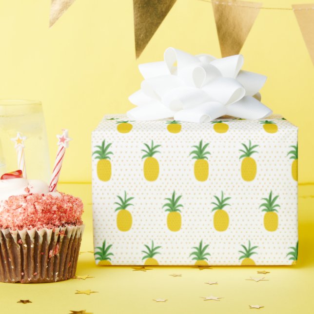 Golden Tropical Pineapples Wrapping Paper (Birthday Party)