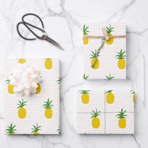 Golden Tropical Pineapples Wrapping Paper Sheets