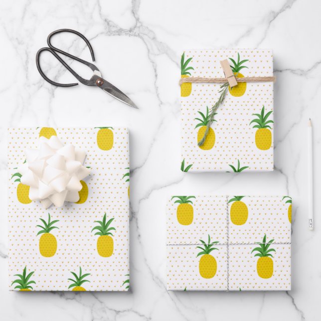 Golden Tropical Pineapples Wrapping Paper Sheets (Front)