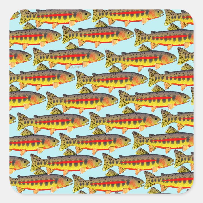 Golden Trout pattern in Blue Square Sticker | Zazzle.com