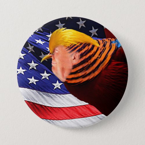 Golden Trump Bird USA Flag Round Pin_Back Button