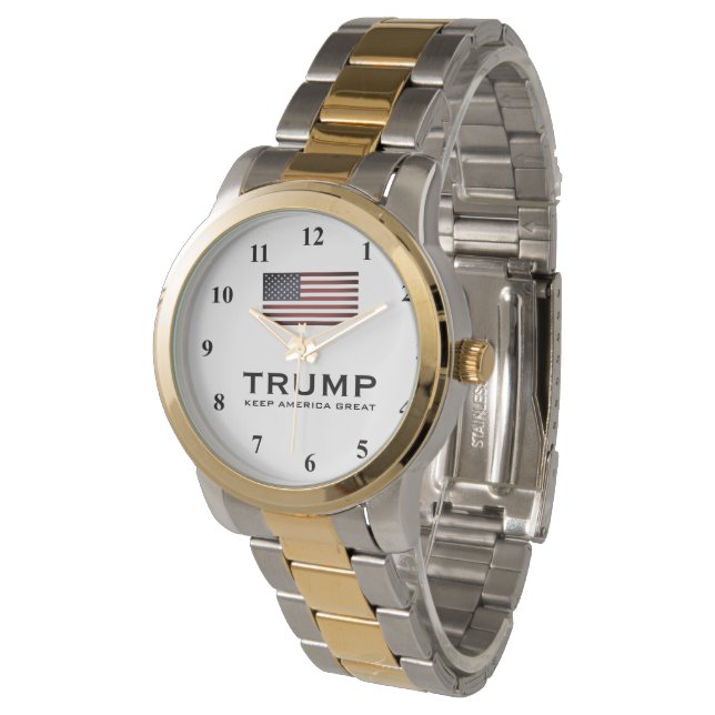 Golden Trump watch with United States flag (Angled)