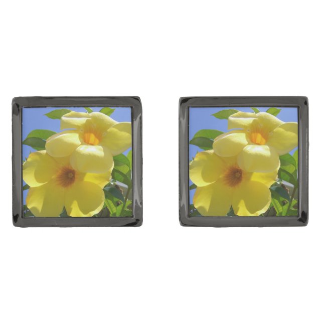 Golden Trumpet Flowers I Gunmetal Finish Cufflinks (Front)