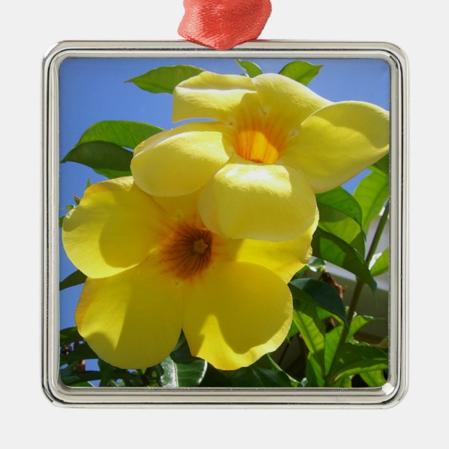 Golden Trumpet Flowers I Metal Ornament (Front)