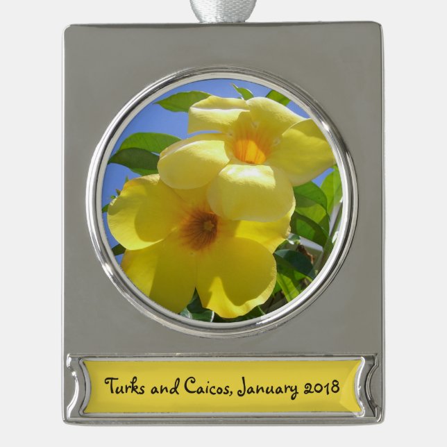 Golden Trumpet Flowers I Silver Plated Banner Ornament (Front)