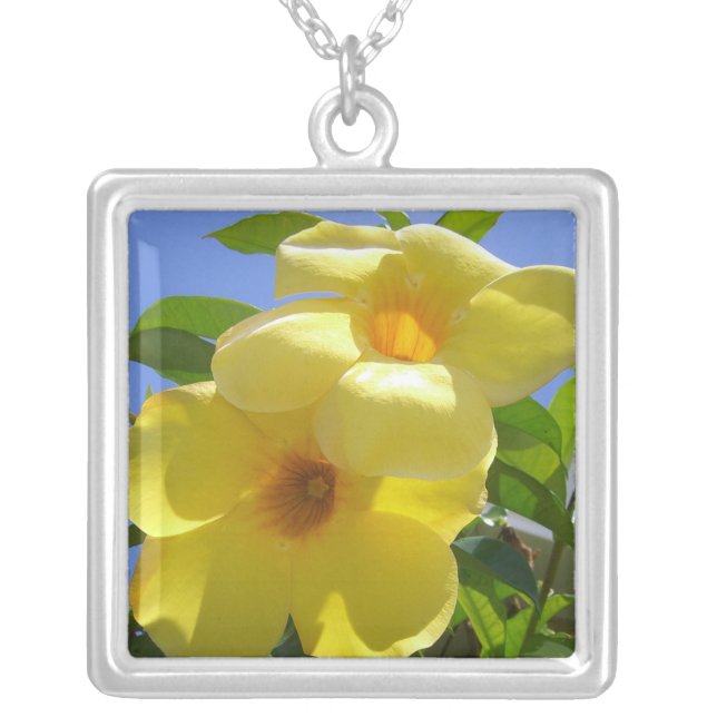 Golden Trumpet Flowers I Silver Plated Necklace (Front)